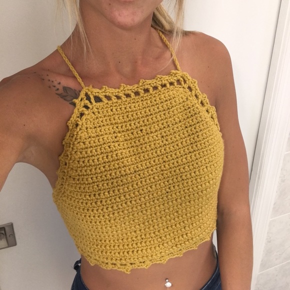 Hand Crochet Mustard Halter Top - Picture 2 of 3